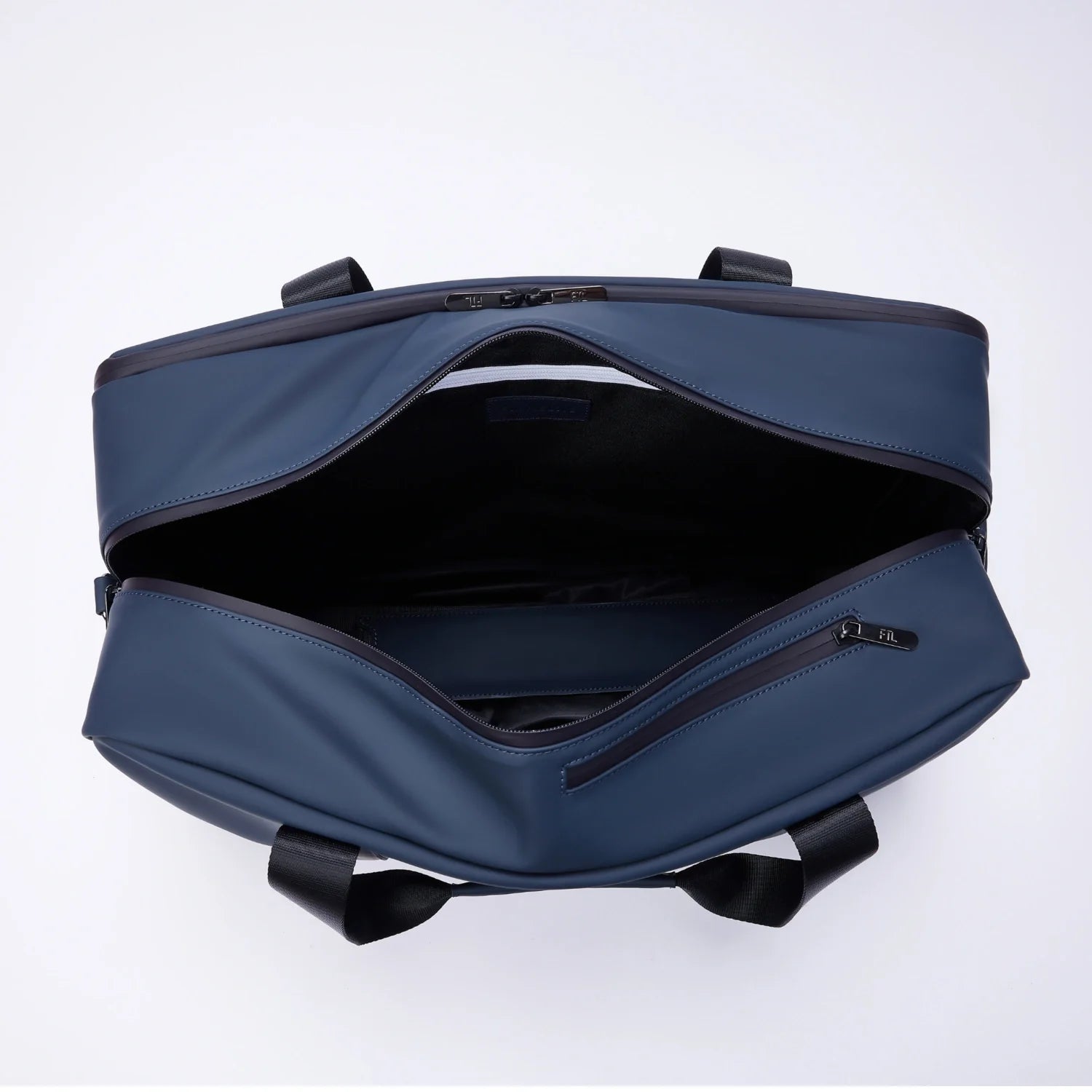 Gym work bag with spacious interior, secure zipper pocket, and sleek blue exterior for stylish organization.